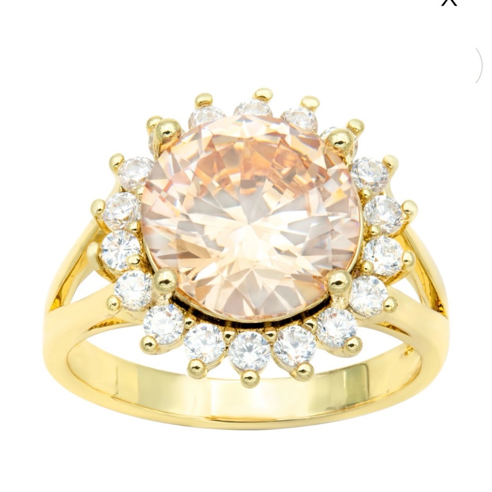 City Luxe Gold Tone Champagne & Clear Cubic Zirconia Pave Halo Ring